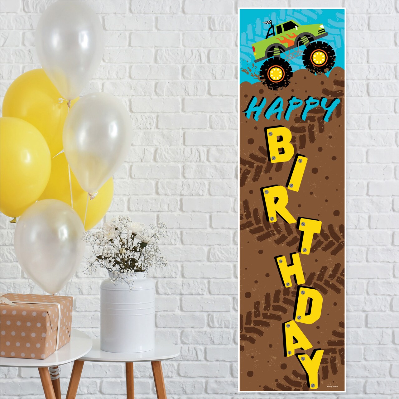 Big Dot of Happiness Smash and Crash - Monster Truck - Boy Birthday Party Front Door Decoration - Vertical Banner